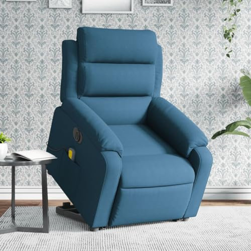 Homgoday Massagesessel mit Aufstehhilfe Elektrisch, Aufstehsessel, Relaxsessel mit Liegefunktion, Ruhesessel, Fernsehsessel, Polstersessel TV Sessel für Wohnzimmer Blau Samt