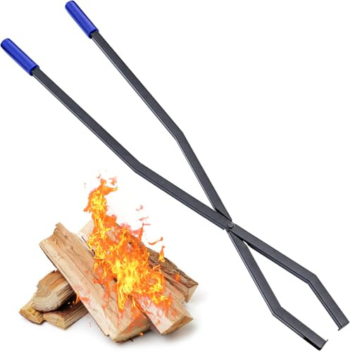 CKLT 101,6 cm große Feuerzange für Feuerstelle, robuster Brennholzgreifer, Metall, für große Holzscheite, rostfrei, bewegt Brennholz, Lagerfeuer im Freien, Lagerfeuer