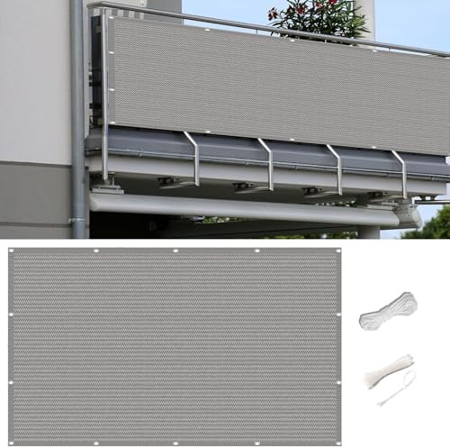 Sichtschutz Balkon 0.85 x 2 m Leicht Wind- Und Uv-Schutz Wetterfest Balkonverkleidung Wetterfeste Sonnenschutz Netz mit Kabelbinder für Den Gartenzaun, Hellgrau