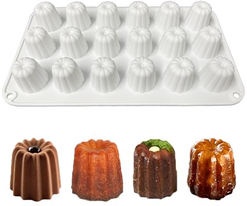 duoyif Silikonform Cannelés Backform, 32x35mm 18 Löcher Bordelais Cannelés Form, Cannelés Mousseform Kleine Blumen Brotbackform, Kuchenform Silikon Für Schokolade Kuchen Brot Pudding (Weiß, H32mm)