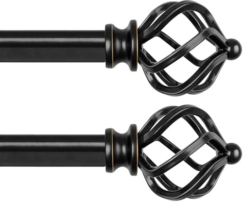 KAMANINA Schwarze Gardinenstange Ausziehbar 80-218cm, 2 Stück Vorhangstange | Gardinenstangen Schwarz, Wandhalterung, Metall, bis 10 KG, mit Twist Cage Endstück, für Fenster, Wohnzimmer, Einfache Montage