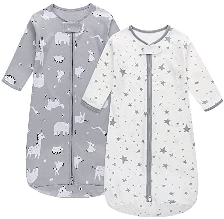 Miracle Baby 2er Pack Babyschlafsack tragbare Babydecke aus 100% Baumwolle langärmliger Schlafsack für Kleinkinder von 0 bis 18 Monaten (Giraffenstern, L)