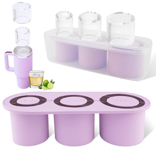 WUJUN Ice Cube Tray for Stanley Cup Purple 40Oz Tumbler | Silicone Ice Cube Molds with Lid and Bin for Chilling Cocktails, Whiskey, Drinks, Coffee, Easy Fill and Release Ice Make