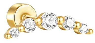 Orecchini semplici da Donna con zirconi in Oro S925 for Piercing al Padiglione Auricolare(Golden#10)