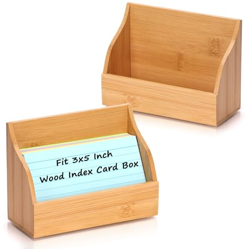 SHIQIKEJIPTY 2 Pack Index Card Holder 3X5 Inch Wood Index Card Box for Desk Wood Recipe Box Cards Organizer Case Display Stand Postcard Holder for Office Holds 300 Sheets