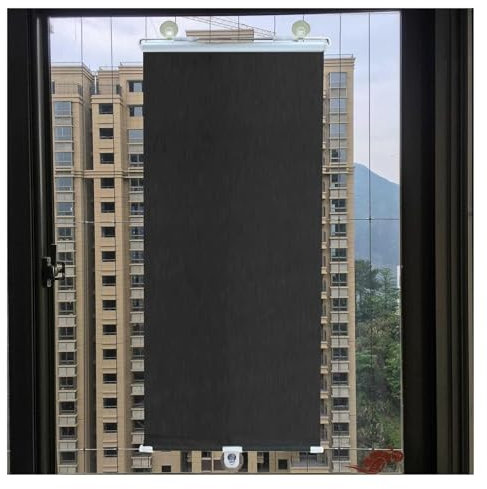 MBHHU Tragbarer Sonnenschutz, Verdunkelungsrollos mit Saugnäpfen ohne Bohren, Sonnenschutzrollos, Fensterrollos, Sichtschutz und Thermo-Rollos(Black,30x125cm(11.8 * 49.2in))