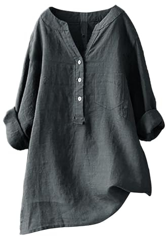 Muslin blus överdimensionerad kortärmad linneblus sommar oversize lång skjorta stora storlekar linneskjorta 3/4 ärm lång blus button-down blus tunika skjorta linne damblusar blus skjorta linneblusar,
