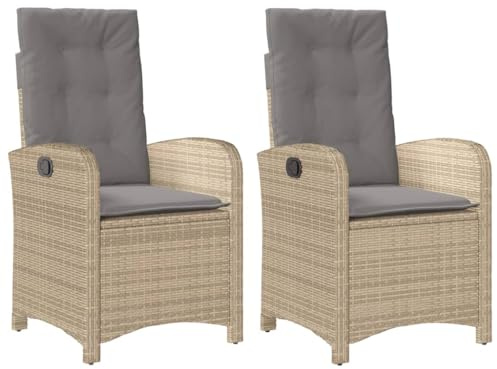 HUAKEHOM Gartensessel mit Kissen 2 STK. Gartenstuhl mit Verstellbarer Rückenlehne Liegestuhl mit Stahlrahmen Sessel Stuhl Relaxsessel Poly Rattan Beigemischung Poly Rattan