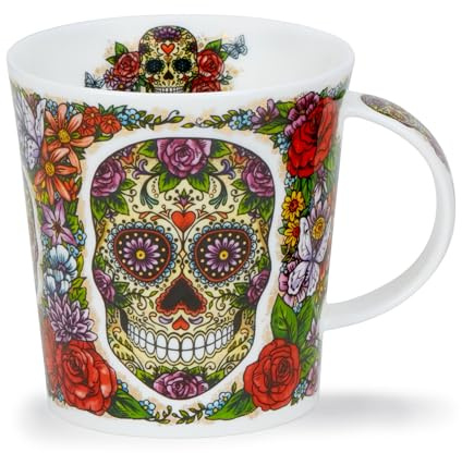 Dunoon Lomond Dia de Muertos Tasse ohne Hut, feines Knochenporzellan mit goldfarbenen Details