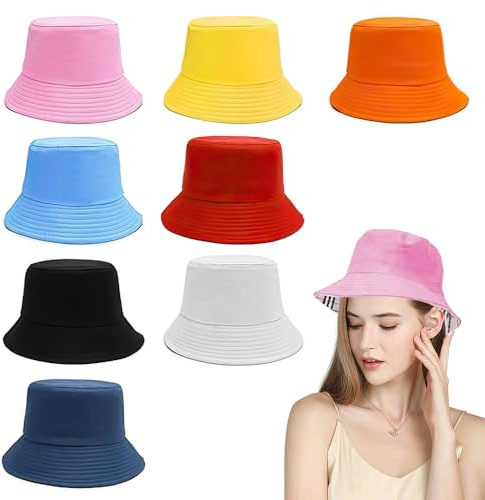 JOAASU 8 Stück Unisex Fischerhut, Baumwolle Bucket Hat, Sommerhut, Fischerhüte Buckethat, Anglerhut, Beidseitigen UV-Schutz Sonnenhüte, Herbst, Camping, Reisen Wandern für Frauen und Herren