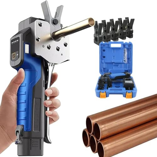 Cartellatrice Tubi Rame Kit elettrico per svasatura a batteria, calibro per svasatura in rame da 1/4 a 3/4, 5 misure di morsetti, protezione intelligente multistrato, grande batteria da 22