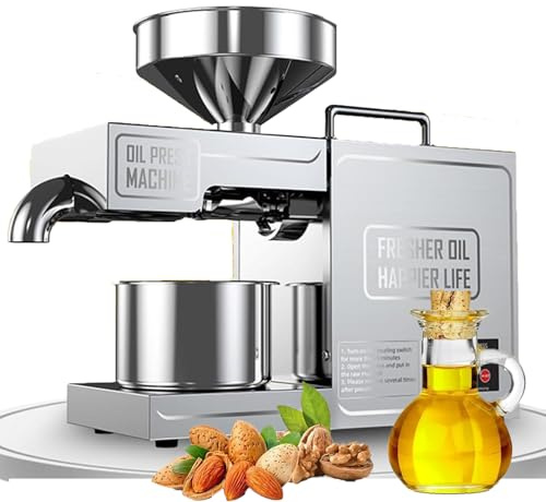 TDSYOCG Acero Inoxidable Frío y Caliente Máquina de Prensa de Aceite,Prensa De Aceite EléCtrica con Tolva,Extractor Aceite Oliva EléCtrico AutomáTico 820W,para Semillas De Lino De Maní Y SéSamo