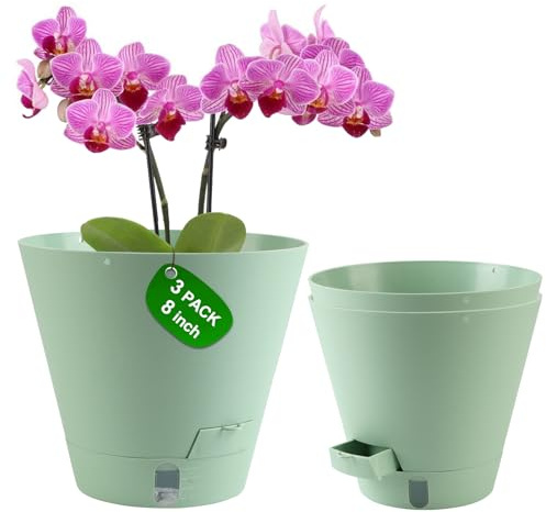 Pottiffe Self-Watering Pots For Indoor Plants, 20cm Flower Pots For Indoor Plants, 3 Packs Plastic Planters With Drainage Holes & Saucers, Planting Pots Outdoor