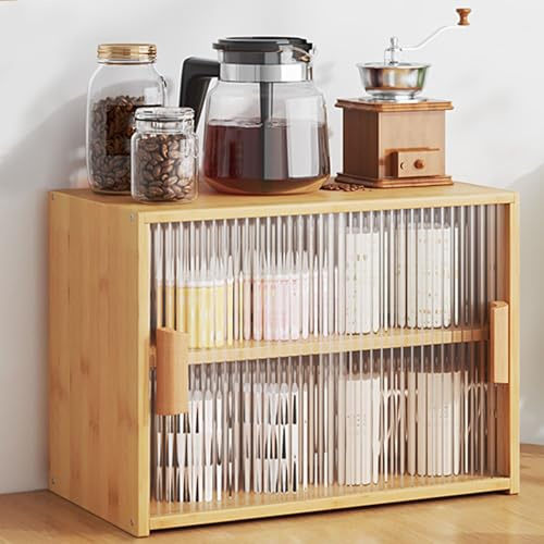 Buffet de garde-manger en bambou avec portes coulissantes 45 cm pour cuisine, salle à manger et salon – Jaune élégant