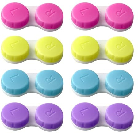 Henyall 8 Pcs Contact Lens Cases with Left/Right Caps, Reusable Leak-Proof Contact Lenses Holder Box for Home, Travel & Outdoor Storage, Coloured Bulk Contact Lens Case Set