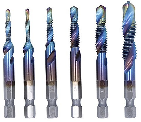 petjoyful Taladro de roscar en espiral de 6 piezas Broca de vástago hexagonal de acero de alta velocidad multifuncional para taladrar, roscar y cortar