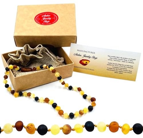 Collier Ambre(Unisex) -Certifie l'Ambre la Baltique Authentique Collier - Perles D'ambre Véritable (Brute)