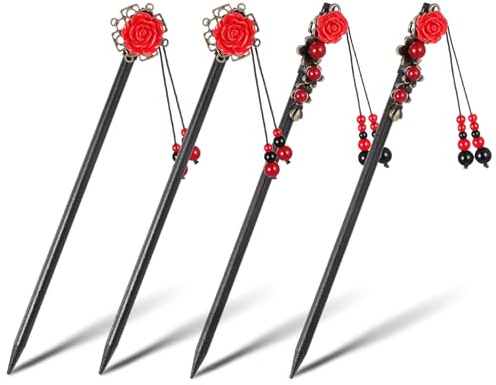 Molain 4Pcs Chinese Hair Sticks, Wooden Hairpins Handmade Hair Chopsticks