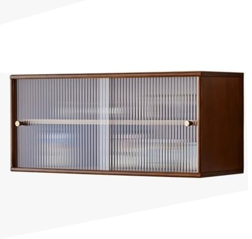 Väggmonterat köksskåp i trä med skjutdörr – hängande förvaringsskåp för sovrum vardagsrum balkong – multifunktionell hylla platsbesparande (brun, 80 x 30 x 35 cm)