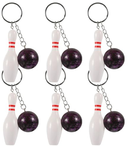 Cabilock Llaveros Colgantes de Bolos 6 Piezas Mini Llavero de Bola y Pinos de Boliche en Color Morado Accesorios Deportivos Portátiles para Regalos Adultos Ideales para Fiestas y