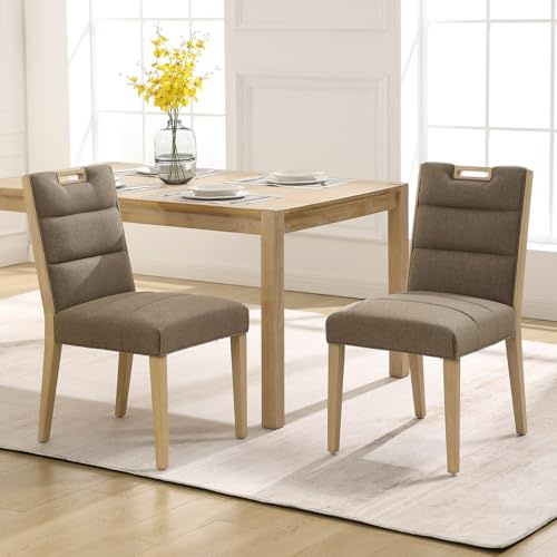 chairus Lot de 2 Chaises de Salle à Manger en Tissu Lin Chaise Ergonomique Confortable Chaises Design, Dossier avec Pieds en Bois pour Cuisine, Salon, Chambre, Brun