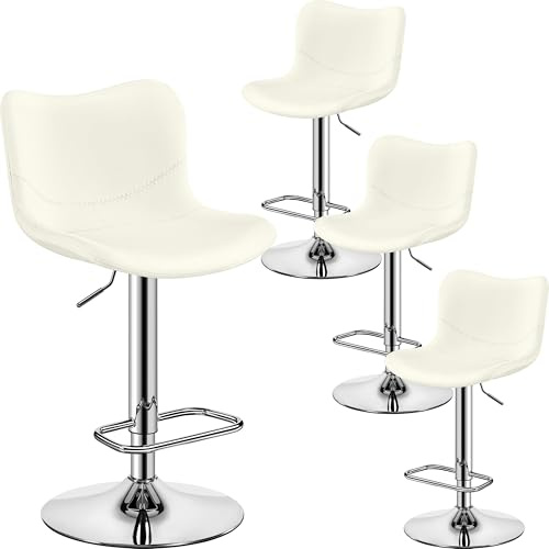 Yaheetech Barhocker 4er Set höhenverstellbare Barstühle mit Rückenlehne und Fußstütze 360° Drehstuhl aus Kunstleder Metall Küchenstühle für Salon/Bar/Küche/Esszimmer, Weiß