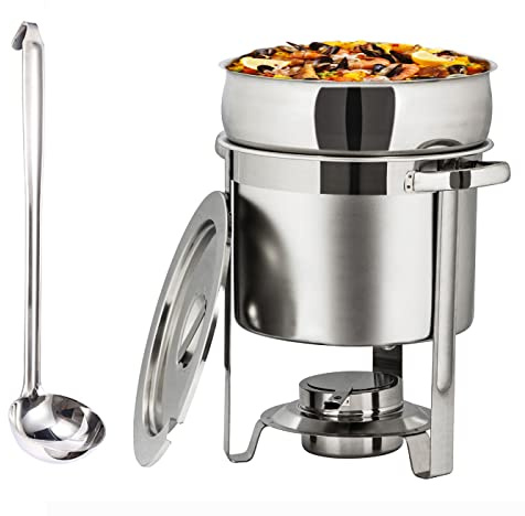 Juego de platos de acero inoxidable con soporte de combustible y cuchara para servir bufé de fiesta