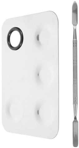 TOPBATHY Plateau de Mélange de Maquillage Inoxydable Grand Format 5 Compartiments avec Spatule en Métal, Outil Cosmétique pour Fond de Teint et Pigments, Palette Polyvalente pour