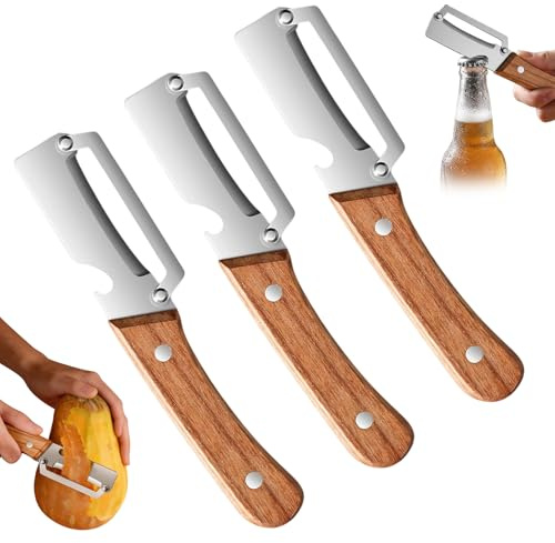 3 Piezas Pelador Verduras Multifunción, Pelador de Cocina Multifuncional 2 en 1, Pelador Multifuncional con Abrebotellas, Pelar Patatas, para Verduras, Frutas, Zanahorias