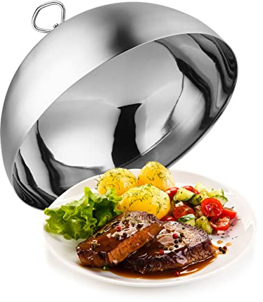 SHALONYOU Stainless Steel Cover Cheese Melting Dome Food Cover Dome Serving Plate Steak Lid Fine Dining Kitchen Gadget Oilproof Dish Cover Grill Accesories Dish Lid Bell Shaped Meal Cover/659