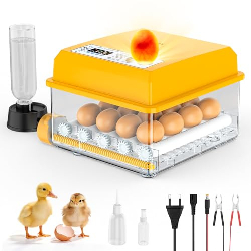 Brutautomat Vollautomatisch, Inkubator 16-120 Eier mit Automatischer Wendung und Nachfüllung, LED-Schierlampe und Duale Stromversorgung, Brutapparat für Hühnereier, Wachteleier und Enteneier (16 Eier)