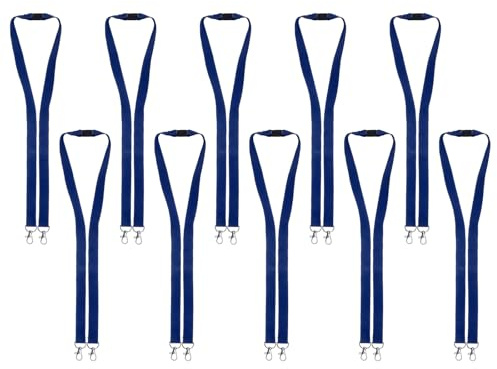 Karteo Schlüsselband mit Doppelkarabiner marineblau [100 Stück] Lanyard mit 2 Karabiner Haken und Sicherheitsverschluss für Ausweishüllen