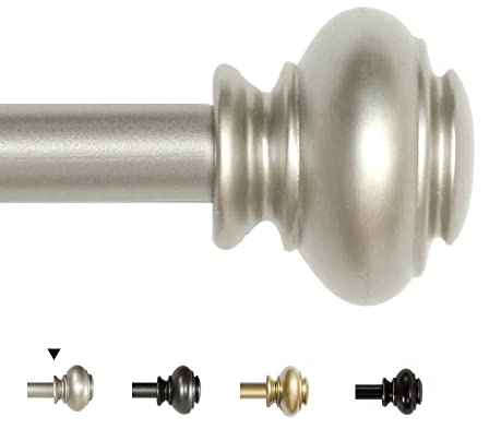 H.VERSAILTEX Window Curtain Rods for Windows 28 to 48 Inches Adjustable Decorative 3/4 Inch Diameter Single Window Curtain Rod Set with Classic Finials, Nickel
