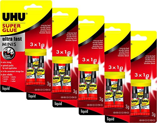 UHU Sekundenkleber Blitzschnell Minis (3 x 1 g (5er Set), Minis - Flüssig)