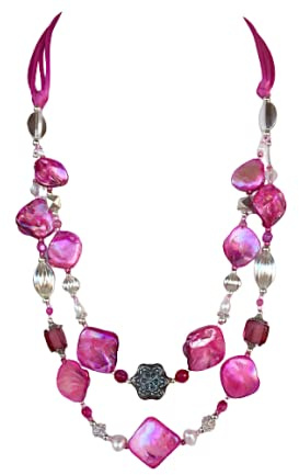 Collana Donna fatta a mano a due fili in madreperla Luminosa Fucsia
