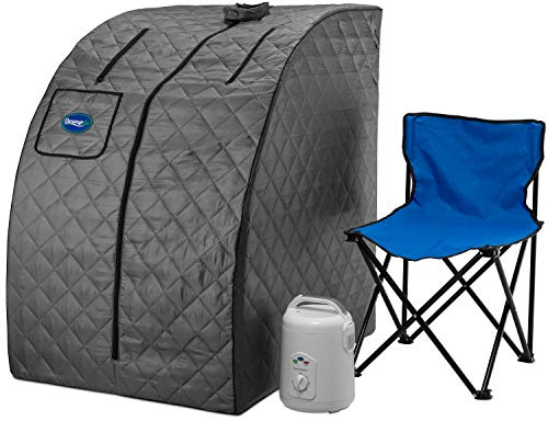 Durasage Spa personlig ångbastu lätt bärbar för att gå ner i vikt, avgiftning, avslappning i hemmet, 60 minuters timer, 800 watt ånggenerator, stol ingår - grå