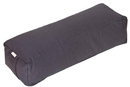 Yogabox Yoga Rechteckbolster Basic, Waschbarer Bezug aus 100% Baumwolle, Yogarolle eckig mit Buchweizenschalen befüllt, Yogakissen groß für Restoratives Yoga, Maße: ca. 60 x 20 x 14 cm, grau