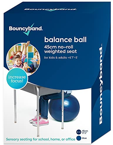 Bouncyband Small Balance Ball, Dark Blue – Create Flexible Seating to Improve Focus at School, Office, or Home with This No-Roll 45cm Weighted Ball – for People Under 5’ Tall