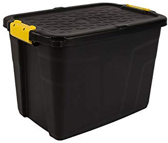 Strata 3 Stück Heavy Duty Aufbewahrungsbox, Secure Stackable Case - 60 Liter - 60 x 40 x 40 cm - Beständig gegen 630 kg - schwarz/gelb