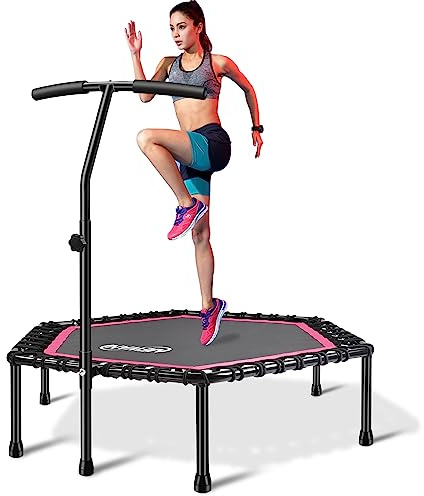 Newan 48'' Fitness Trampoline with Adjustable Handle Bar, Silent Trampoline Bungee Rebounder Jumping Cardio Trainer Workout for Adults - Max Limit 330 lbs
