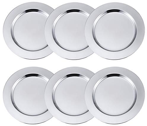 Insun Lot de 6 Ronde Assiettes de Service Décorative Assiettes de Présentation en Acier Inoxydable argenté 26cm diamètre