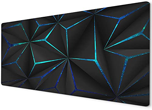 Geometric Black Neon Blue XXL Gaming Mouse Mat - 900 x 400 - One Size