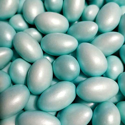 Taufmandeln Perlglanz 1 kg - Gastgeschenk Taufe Kommunion Bonboniere Taufe Zuckermandeln glänzend - griechische Koufeta für italienische Confetti französische Dragees, Farbe:Hellblau Perlglanz