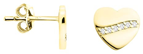 SOFIA MILANI - Damen Ohrringe 925 Silber - vergoldet/golden & mit Zirkonia Steinen - Herzen Ohrstecker - E1308
