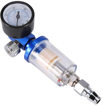 BOROCO Filtro de Aire Comprimido con Manómetro, Filtro Separador de Agua y Aceite con Manómetro 1/4 para Pistola de Pintura Aerógrafo Compresor, 0-10 Bar para Automoción Madera Industrial