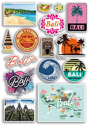 A4 Sticker Sheet Bali Vinyl Stickers - Indonesia Landmarks City Beach Flag Map Holiday Suitcase Luggage Scrapbook Culture Travel #78871