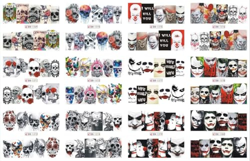 EROSPA® Nailart Nail-Tattoo Totenkopf Schädel Skull Ghost Clown - Nagel Sticker - Aufkleber - Selbstklebend