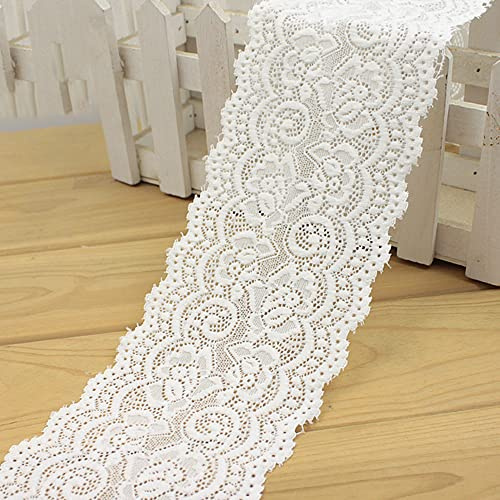 5 Yards Elastizität Spitzenbordüre Spitzenband,10cm Weiß Spitzen-Blumen Borte Dekoband Zierspitze Zierband Spitzenstoff Spitzenborte zum Nähen Deko für Kleidung Unterwäsche Hochzeitskleid Tischdeko