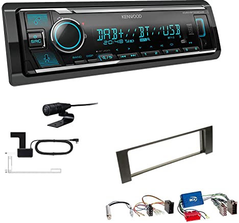 Kenwood KMM-BT508DAB 1-DIN Digital Media Receiver Autoradio DAB+ Bluetooth Amazon Alexa Einbauset kompatibel mit Audi A4 Cabrio 2002-2006 schwarz