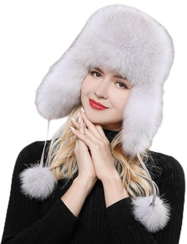 DEPAJA Russische Mütze Hats Damen Russische Ushanka Flieger Trapper Wintermütze Mützen Ohrenklappe Winter Bombermütze,Weiß,52-61 См